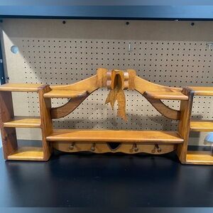 Vintage Rustic Country Cottage Pine Wall Shelf Heart Ribbon Bow + coat hanger